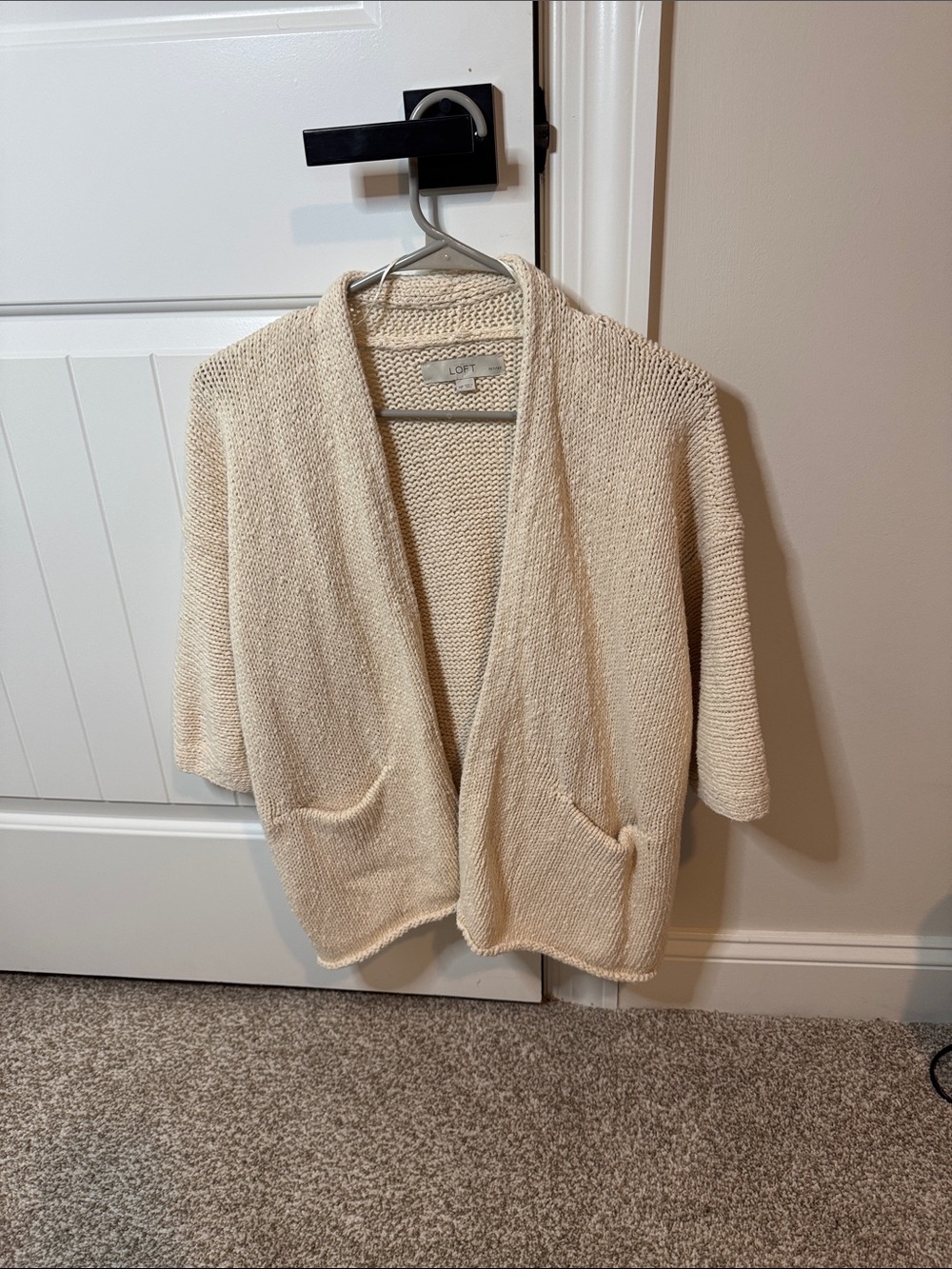 LOFT Cream Open-Front Knit Cardigan